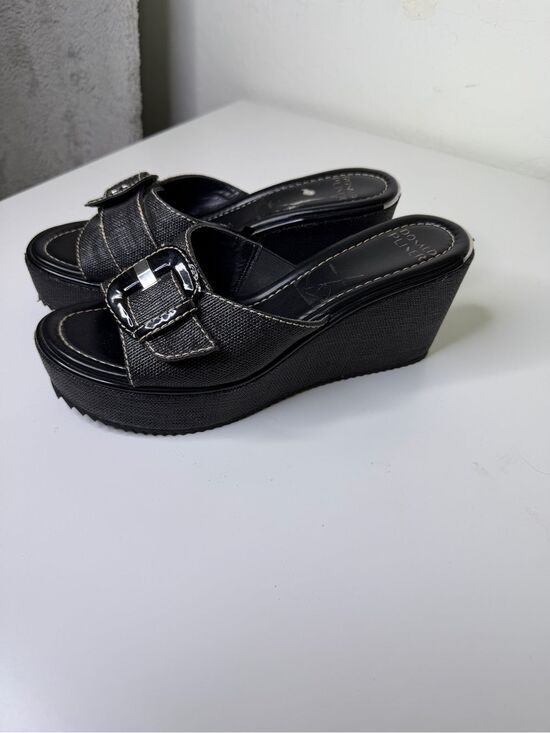 Donald J. Pliner Shoes - Donald Pliner Black Wedge Platform Slide Sandals with Buckle Y2k Fashion 9
